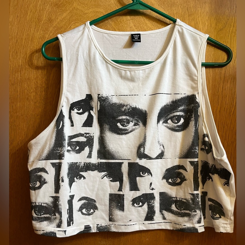 SHEIN White Sleeveless Muscle Tee Graphic Crop